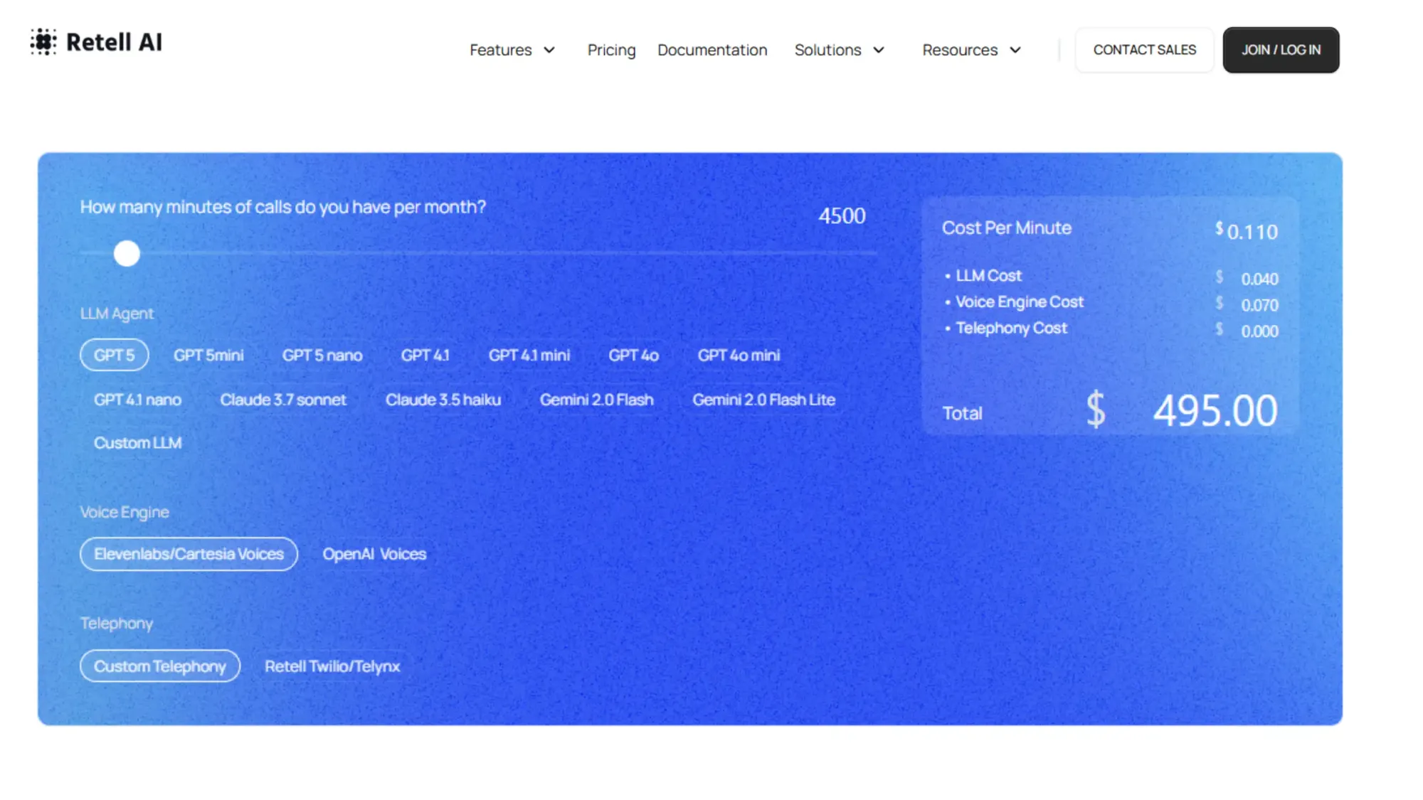 Retell AI core cost