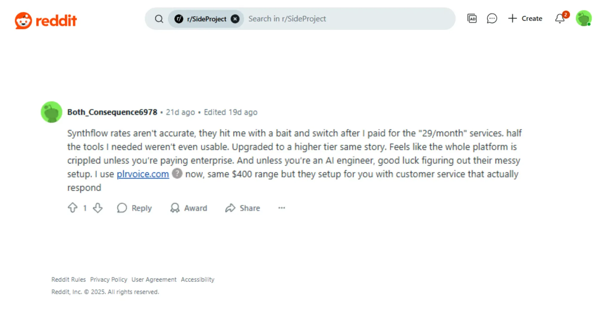 Reddit Synthflow Review
