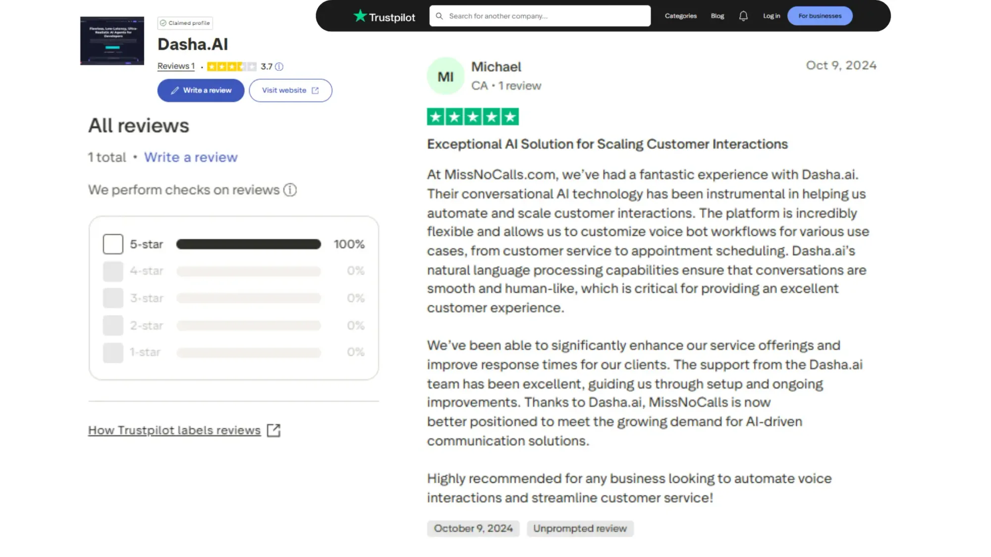 Dasha AI Review Trustpilot
